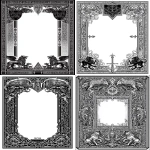 **Heraldic tarot card frame, black line art.** A severe and noble border in the style of a medieval illuminated manuscript or an escutcheon. Elements include: a divided shield pattern (lozenges, chevrons), stylized fleurs-de-lis, heraldic beasts (lions, griffins) simplified to linear motifs, and bold scrollwork. The central field is a large, blank, untouched white rectangle for the card's art. Monochrome, 2D vector, suitable for embossing or stamping. --no depth, no decoration inside center, no photo --ar 2:3 --p tk2q1nv --raw** - <@1283386492076687404> (fast)