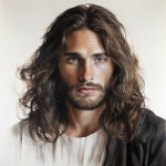 **on a white background, color chalk drawing of a very beautiful model man portrait with long dark brown shouler length hair and deep warm captivating eyes, staring at me looking like Jesus Christ, and God --v 5.2** - Image #4 <@1037958970922512454>