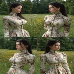 **ultra realistic, highly detailed high necked summer luncheon dress mid calf, long sleeved worn by a beautiful young woman standing with a lovely park behind her. HD --v 7.0 --ar 2:3** - Variations (Strong) by <@1327691479602298971> (fast, stealth)