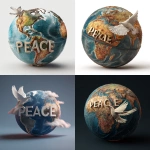 **Fantastic looking world globe with the word PEACE. Peacebird flying. Sharp image high resolution and quality** - <@1183639246804889600> (fast)