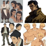 **original anime character, hand-drawn portrait style, thick bold outlines, clean cel-shading, visible sketch lines, crosshatching on fabric folds and underlying anatomy, ultra-detailed line art with zero clutter, sharp and defined facial features, full-color rendering, high visual clarity of face and body, character-centered composition include multiple perspective variants: frontal heroic close-up (face and torso squared), three-quarter angle showing jawline and stance depth, low-angle upward shot for size and presence, high-angle downward for clothing detail, side profile close-up with flowing fabric and sharp expression uncluttered background, zero special effects, only character and clothing, emphasis on silhouette, expression, pose, and detailed costume, anime character design with clear visual logic --niji 6 --raw** - <@266429059049848832> (fast)