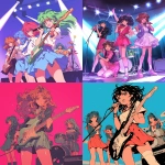 **japanses manga girls band reptilian 80s hair band wearing school dress background is stage with 80s feeling --niji 6** - <@919678712226648134> (fast)