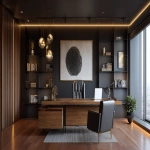 **executive office background wall, wood paneling, decorative lights, modern artwork, premium minimalist decor, warm ambient lighting, photorealistic 8k, elegant professional atmosphere --ar 16:9 --raw** - Image #4 <@833515877471223819>