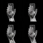 **iphone17, straight on, held by a semi-transparent robot hand made of coding lines --v 7.0** - Zoom Out by <@1048326817838280714> (fast, stealth)