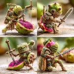 **vegetarian knight with very sharp sword unsummoning dragonfruitdragon dripping way too many eyeballs, surreal, macro focus stacked --chaos 40 --ar 1:1 --profile 68vahbw --stylize 750 --v 7.0** - Variations (Strong) by <@246480551605698561> (relaxed)