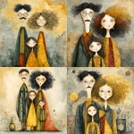 **whimsical photorealistic illustration of a fathers d mother with their girl and boy, father has black hair and a moustache, he’s wearing glasses, mother has curly blonde hair and she’s wearing glasses girl has dark brown hair and she’s wearing glasses, son has brown hair and is a little older that the young girl --v 7.0 --p b3kgthr --s 750** - <@520759084903956481> (fast)