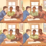 **Ghibli style graphic of a diverse group of 3 male college roommates cheerfully creating a roommate agreement together at a table. --v 5.0** - Variations by <@1090435486935433258> (fast)
