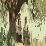 **illustration Two grandfathers in old Serbian village clothes are sitting under a tree and making rakia. --ar 3:1** - Image #1 <@1025896067646111824>