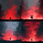 **tiny silhouette of Harley Quinn standing in the middle of a vast shattered city street, glowing red smoke and sparks filling the air, her bat dragging along the ground leaving a red streak, chaotic and cinematic "little person big space" style, emotional and striking, space for lyrics --ar 9:16 --v 7.0** - <@257221362568003584> (fast)