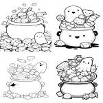 **kawaii mixture of Halloween candies spilling from a cauldron, ghost peeking out, thick lines, coloring page --ar 5:7** - <@437878260013989888> (relaxed)