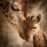 **This heartwarming image captures an intimate and tender moment between a mother giraffe and her calf. The mother is gently nuzzling or kissing the top of her baby’s head, her long neck gracefully curved in a protective gesture. The baby giraffe, with its soft, reddish fur and delicate features, leans into the touch, eyes half-closed in comfort and trust. The soft background and warm lighting enhance the serene and emotional atmosphere of the scene, emphasizing the bond of affection, care, and gentle strength between parent and child in the animal kingdom. --p pe2xoas --s 50 --v 7.0** - Image #1 <@1109563305787392083>