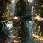 **A stunning waterfall flowing through a sun-drenched jungle clearing. Sunlight reflecting off the water, illuminating a sandy riverbed. Diverse tropical plants and wildlife in the background. Vibrant colors, photorealistic, 8k --ar 16:9** - <@1064696218443317378> (fast, stealth)
-# Create, explore, and organize on [midjourney.com](<https://midjourney.com/imagine?from_discord=1>)