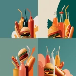**<https://s.mj.run/4uAJirE1Jok> A poster for a fast food festival featuring hamburgers, hot dogs, and bottles with straws, with plenty of empty, clear color space in the middle and left. The poster is made of four colors. There are splashes or color stains. The concept of a poster or advertisement depicts food as a vibrant illustration. --ar 3:2 --stylize 350 --q 2 --v 7.0 --p 47aengi** - <@1074240291978100746> (fast)