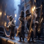 **Rats in suits and hats playing jazz instruments in a dimly lit sewer, reminiscent of Harlem Renaissance era, with a moody and epic atmosphere, in a cinematic style inspired by the works with intricate textures and high contrast lighting, at an extremely high resolution of 32k. --ar 16:9 --p on7n3qo** - Image #4 <@935178814189862912>