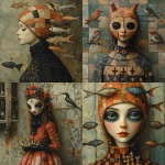 **A full-length picture of a woman with chess, mask multicolor, fish, bird, painting by Naoto Hattori, Didier Lourenço, Kelly McKernan and Hieronymus Bosch --quality 2 --stylize 750 --v 6.1** - <@1051616081585905745> (relaxed)