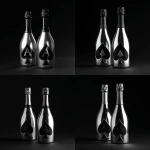 **album art cover of 2 bottles of silver ace of spades champagne bottles with a black background. The theme is party, minimalistic and black and white** - Variations (Strong) by <@858514381120602142> (fast)