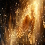 **Divine golden light rays descending from heaven onto floating elemental symbols (fire flame, water droplet, air swirl, earth crystal), angelic wings in background, warm amber and gold color palette, hyper-realistic spiritual energy, cinematic photography --ar 4:1 --v 6.0** - Image #4 <@900787127892180992>