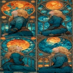 **Princess in castle with 🌈 🐲. Style of Moebius, Alphonse Mucha, and Maxfield Parrish. --c 45 --ar 1:2 --v 7.0 --s 750 --raw** - Variations (Strong) by <@344228814332887040> (fast)