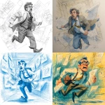 **An architect running in panic, late of meeting, drawings in hands.** - <@1092474416023224360> (fast)