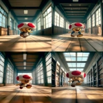 **A Toad-like character running energetically across a school corridor with arms stretched straight back like Arale-chan, mid-run with a joyful expression, red and white mushroom cap bouncing, wooden school walkway with long windows, morning light streaming in, strong motion blur on background, low-angle perspective for dramatic impact, nostalgic and playful atmosphere, vertical cinematic composition --v 7.0 --ar 9:16 --oref <https://s.mj.run/xKRYl9AmtcQ> --ow 200 --raw** - <@1112784568303497357> (turbo)