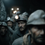 **coal miners working in a dark and dangerous underground mine. from the back of the mine, it starts to collapse. everyone is running torard the the camera. make one miner at the very front with a clear afraid look on his face** - Image #2 <@499594555298021396>