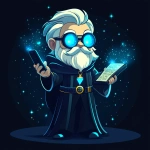 **Futuristic legal wizard mascot, glowing blue eyes, wearing a judge robe mixed with a wizard cloak, holding a digital scroll and a smartphone, cartoonish but clean, high-tech magical vibe, flat design - vector art --s 250** - Image #4 <@844314166369583134>