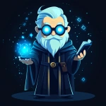 **Futuristic legal wizard mascot, glowing blue eyes, wearing a judge robe mixed with a wizard cloak, holding a digital scroll and a smartphone, cartoonish but clean, high-tech magical vibe, flat design - vector art --s 250** - Image #2 <@844314166369583134>