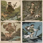 **The Fool tarot card. The image depicts a young man with one foot on the edge of a cliff, holding a small stick with a small package and a small white rose in his hand, and a dog at his feet. --ar 7:12 --raw --profile x7q17q7** - <@409716268476923920> (fast)
-# Create, explore, and organize on [midjourney.com](<https://midjourney.com/imagine?from_discord=1>)