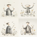 **The Magician tarot card. The image depicts a young man with a cloak and shirt holding a small stick with his right hand while his left hand pointing down, an infinity symbol above his head, he is standing behind a table, there are a coin, a wand a sword and a cup on the table, many flowers around him. --ar 7:12 --sref <https://s.mj.run/7Pc5aa8BRXU> --profile 4mtwbir** - <@409716268476923920> (fast)