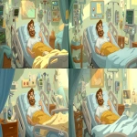 **a grinning man in a hospital bed, round face, glasses, brown hair, neatly trimmed brown beard, giving a thumbs up, in the style of a classic Warner Bros cartoon, --ar 5:3** - Zoom Out by &lt;@1062998643696750602&gt; (fast)