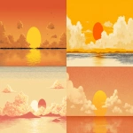 **japanese sunset over calm ocean, minimal silhouette style, warm yellow-orange tones, soft clouds, serene and peaceful mood, inspired by traditional japanese aesthetics, subtle texture, graphic design for streetwear, vector look --ar 16:9 --v 7.0 --raw** - <@559495662253899776> (fast)