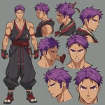 **original anime character, hand-drawn portrait style, thick bold outlines, clean cel-shading, visible sketch lines, crosshatching on fabric folds and underlying anatomy, ultra-detailed line art with zero clutter, sharp and defined facial features, full-color rendering, high visual clarity of face and body, character-centered composition include multiple perspective variants: frontal heroic close-up (face and torso squared), three-quarter angle showing jawline and stance depth, low-angle upward shot for size and presence, high-angle downward for clothing detail, side profile close-up with flowing fabric and sharp expression uncluttered background, zero special effects, only character and clothing, emphasis on silhouette, expression, pose, and detailed costume, anime character design with clear visual logic --niji 6 --raw** - Image #3 <@266429059049848832>