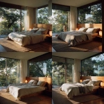 **rich, pronounced 35mm film grain, subtle frame edge softness, authentic Kodak Portra 160 film texture pushed one stop, halation bloom on highlights, gentle color shift in shadows for analog realism, shot on Hasselblad 500CM" ultra-luxury minimal master bedroom seamlessly blending with nature. Floor-to-ceiling glass opens to a private balcony overlooking lush treetops of the Queensland hinterland. King bed with low timber headboard in warm washed oak, dressed in natural Belgian linen with muted cream and soft grey tones. Textured jute rug underfoot, sculptural bedside lamps with soft warm glow. Early morning light filtering through sheer curtains, lifted shadows, soft highlights, warm neutral tones, balanced whites. Composition centered, allowing symmetry between interior and landscape, editorial architectural photography.** - Variations (Strong) by <@837237355722571776> (fast)
-# Create, explore, and organize on [midjourney.com](<https://midjourney.com/imagine?from_discord=1>)