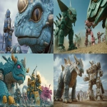 **a cinematic movie scene where giangantic kaiju are fighting gigantic robots piloted by humans. The robots are brightly colored wile the kaiju are mostly sky blue and olive in color. The kaiju have large eyes and hardened scales covering their bodies. The kaiju come in many shapes and sizes but they are all gigantic. The robots look like classic sci-fi robots. The robots have swords, guns, lasers, and rockets as weapons. The battlefield spans the entire cosmography of several solar systems. --ar 16:9** - <@314960713737175041> (fast)
-# Create, explore, and organize on [midjourney.com](<https://midjourney.com/imagine?from_discord=1>)