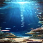 **A realistic underwater scene of a deep-sea canyon, with towering rock walls covered in vibrant bioluminescent corals and sponges, mysterious crevices glowing faintly, schools of exotic fish, jellyfish with glowing tentacles, and deep-sea creatures like anglerfish and giant squid, currents swirling gently through the canyon, shafts of faint sunlight barely reaching the depths, the seabed scattered with colorful anemones and intricate ecosystems, ultra-detailed, high-resolution, awe-inspiring and scientifically accurate style --ar 1:5 --p aec164t** - Image #1 <@1223941871848525834>