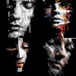 **an abstract face created with bold fragmented strokes, each stroke is short and separate, each stroke just highlight some part of the face, black background, white strokes ar 16:9** - <@596991077408309248> (fast)