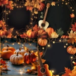 **A modern, professionally designed Thanksgiving-themed Instagram flyer background for a live music event , music theme during Thanksgiving week. The design features warm autumn colors, subtle accents of pumpkins, leaves, and golden string lights framing the edges, with a clean, spacious center to easily add text and a photo of the band. Sleek, minimalistic music-themed elements and abstract soundwaves are subtly integrated for a polished, Adobe-quality look. The layout balances elegance and vibrancy, optimized for Instagram portrait format (1080x1350), ensuring maximum flexibility for customizations."** - <@692768561906843821> (fast)