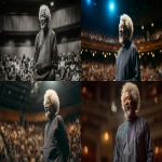 **eye-level front-facing shot, a high definition photo realistic of profesor wole soyinka, standing in the centre of the frame, full body shot, standing with one hand in his pockets, full body , blurred out audiences in the background and surrounding, addressing the student at Oxford University United Kingdom, detailed aesthestics, beautiful stage lights, wearing smooth dark african native outfit, detailed image, --ar 16:9 --v 7.0** - <@1065391125663322203> (fast)
-# Create, explore, and organize on [midjourney.com](<https://midjourney.com/imagine?from_discord=1>)
