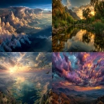 **God's awesome and beautiful creation. From darkness to light; the sky, waterways and the earth; the flowers and trees, mountains and valleys; to the smallest and largest of remarkable living creatures. Birds in the air to human women and men and children blessed with dominion over all of it. Incredibly diverse, yet all coexisting in God's harmonious love. Breathtaking beauty! --ar 16:9** - <@1075950012086898728> (fast)