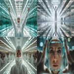 **photo, photo real, realism, film photo, 35mm, film grain, fujifilm, portrait, F1.4, Natural light, dramatic light, modern, reflections, science, white and bright color pallette, wide portrait of a woman engineer in a semiconductor clean room holding up a new microchip design, she is in the center of frame, symetrical, cinematic, --ar 16:9** - <@947348620636729354> (fast)