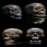 **Human skull covered with diamonds under spotlight, luxurious and macabre, dark background --ar 9:16 --raw** - <@1355677392592441550> (fast)