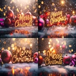 **"Merry Christmas" message in elegant gold and red calligraphy, surrounded by glowing red ornaments, violet ribbons, and pink fairy lights, soft snow falling, warm orange candlelight reflection on frosty glass background. Created Using: Canon EOS R5, festive typography, cinematic holiday lighting, bokeh background, reflective surfaces, lens flare, color harmony design, 4K render quality, hd quality, natural look --ar 4:3 --v 6.1** - Variations (Strong) by <@1327691479602298971> (fast, stealth)