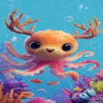 **a fun, realistic-cartoon style octopus with big deer antlers, bright expressive eyes, and a happy playful smile; smooth, vibrant skin with soft shading for a semi-realistic look; the antlers are large, detailed, and slightly sparkly for a whimsical vibe; the octopus is floating underwater, surrounded by colorful coral, tiny fish, and floating bubbles that add to the fun mood; dynamic pose with tentacles waving joyfully; vibrant color palette, clean outlines, cute energy, Pixar-inspired style, crisp lighting, high-detail cartoon realism --ar 9:16** - Image #1 <@228720634434289665>