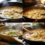 **White chicken chili simmering in a large Dutch oven on the stovetop, creamy broth with chunks of chicken, beans, corn, and green chilies, steam rising, wooden spoon resting on the side, warm kitchen lighting, close-up view of the thick, hearty texture --v 6.0 --ar 4:5 --raw** - <@1321895242076520463> (fast)