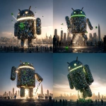 **<https://s.mj.run/rWcFtaYzAZ8> The Android Robot made of mobile phones is collapsing, there are gaps in the robot and it is crumbling away, it is falling apart, leaving to one side, about to tumble, people looking up at it, green malware bugs trying to get inside it, cityscape, hyperrealistic, photorealistic, metallic, glowing, raytrace, super realistic, magic hour, dramatic lighting, art style of Blade Runner** - <@1048326817838280714> (fast, stealth)