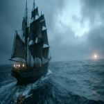 **Ultra-realistic cinematic photograph of the abandoned Mary Celeste ghost ship drifting silently across a dark, endless ocean, her sails torn and rigging loose, no crew visible. The sea is unnervingly calm, with grey rolling swells reflecting the dim overcast sky. Heavy storm clouds loom above, with only a faint cold light breaking through, creating an ominous glow on the horizon. The atmosphere is eerie, bleak, and mysterious, like a ghost frozen in time. Natural muted colors, deep shadows, high-detail textures of wet wood and torn canvas sails, National Geographic style documentary realism, 19th century maritime ghost story mood, gloomy and unsettling. --ar 16:9 --v 7.0 --s 750** - Image #3 <@1347352121820844044>