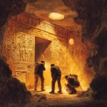 **college archaeology team exploring an underground nephilim temple. magazine cover horror art painting. mystical hieroglyphs, golden artifacts, megalithic** - Image #3 <@1071816075978752071>