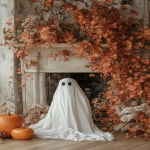 **cottagecore Halloween ghost aesthetic poster print, mahogany, trendy cozy aesthetic, --ar 2:3 --s 250 --v 6.1** - Image #4 <@1007106543935823902>