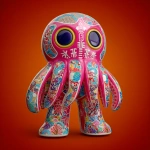 **vinyl toy colourful pacific northwest art yokai octopus man with psychic mind powers of esp and glossy led digital eyes, and many japanese art patterns glossy on a coral reef backgorund --v 7.0** - Image #2 <@1014981691850371152>