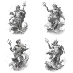 **tattoo design, refined poseidon with his trident, a royal posture, an authoritarian look, greco-roman body with a drape that flies away and a wave at the bottom of the body --v 7.0** - Variations (Strong) by <@284427398970343434> (fast)
